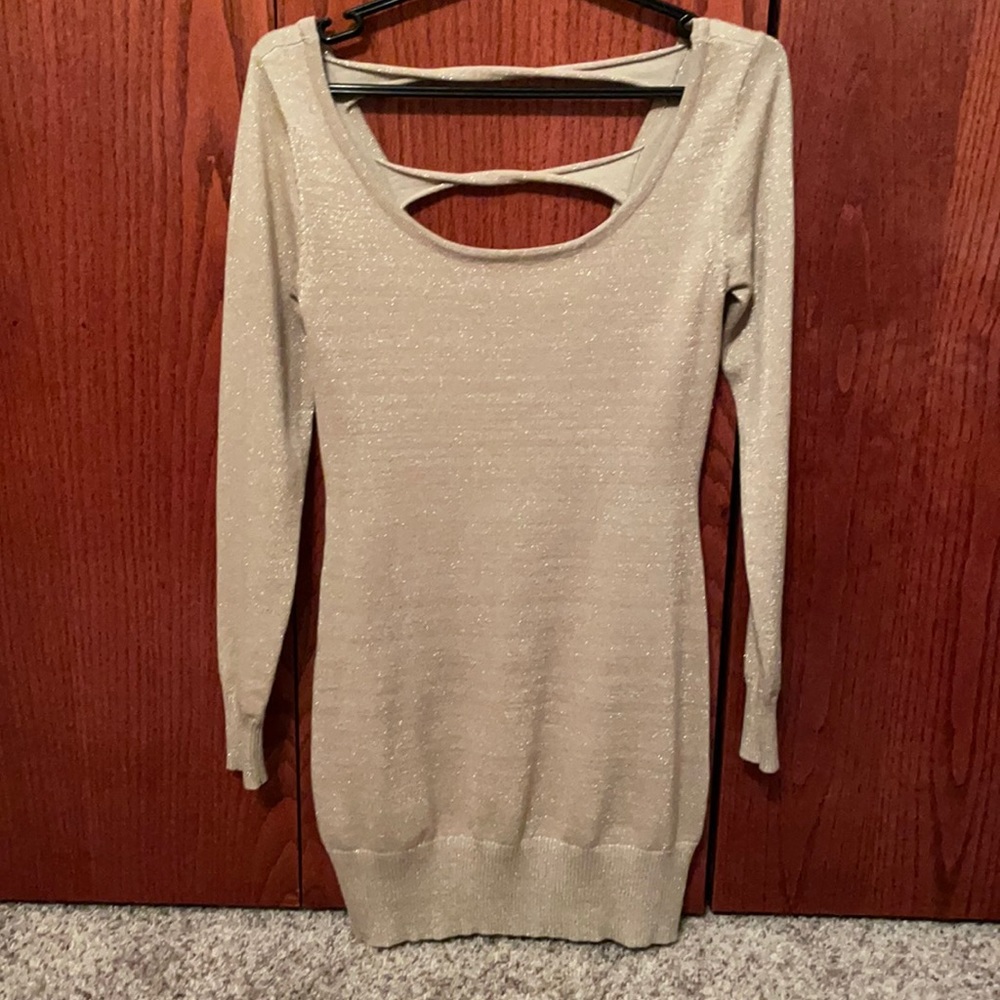 Gold sparkly women’s long sleeve Body Central dress, size small